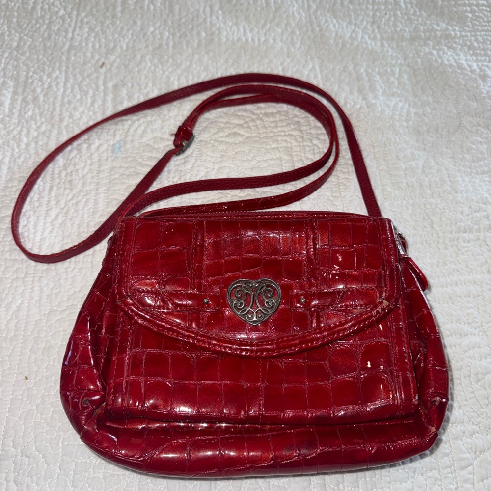 Brighton Red Croc-Embossed Crossbody Bag